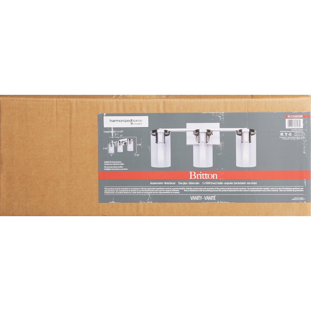 Canarm Britton 3-Light Brushed Nickel Vanity Bath Light Fixture, Clear Glass Image 4