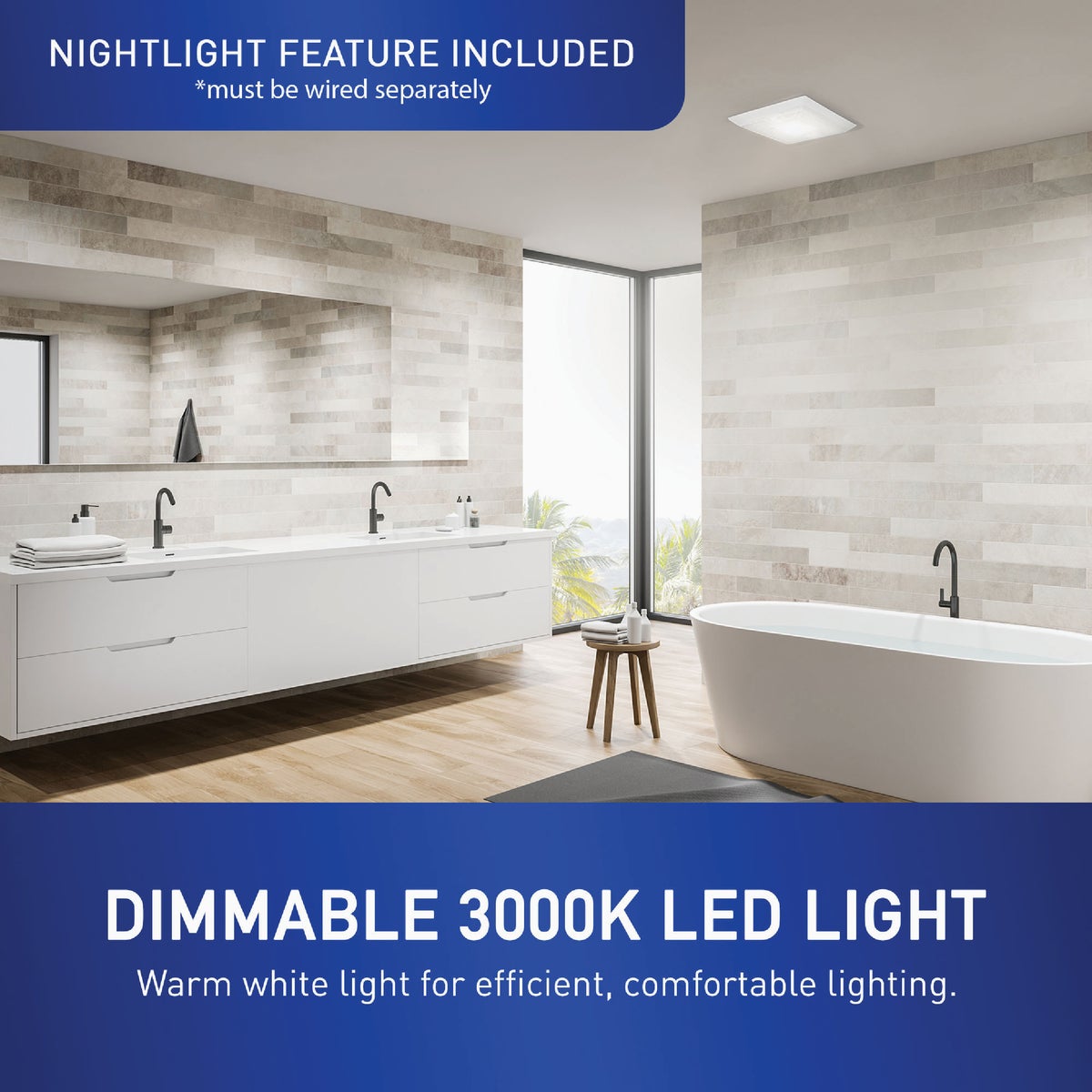 Panasonic Whisper Thin 80/100 CFM Bathroom Exhaust Fan with Dimmable LED Light Image 5