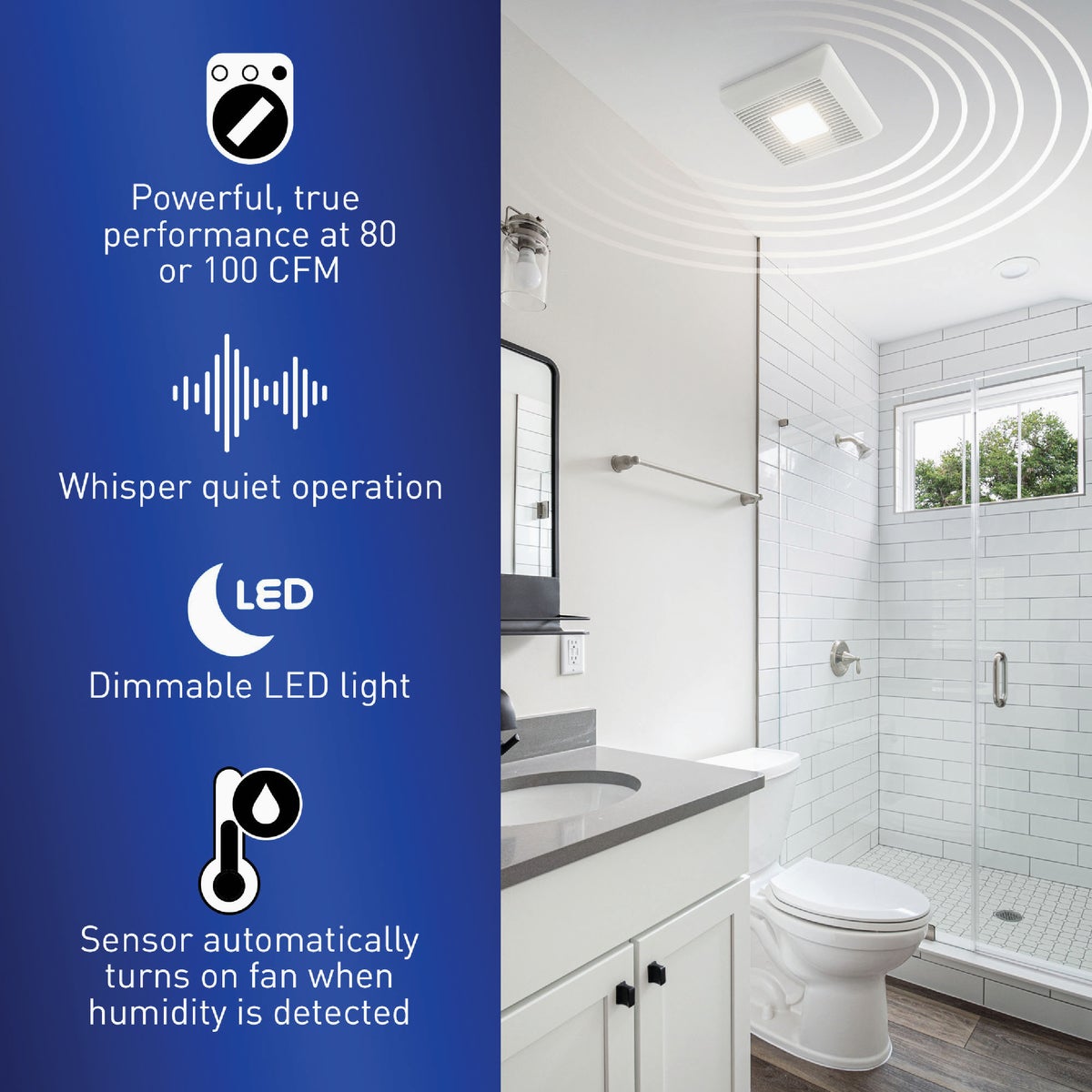 Panasonic Whisper Thin 80/100 CFM Bathroom Exhaust Fan with Dimmable LED Light Image 3