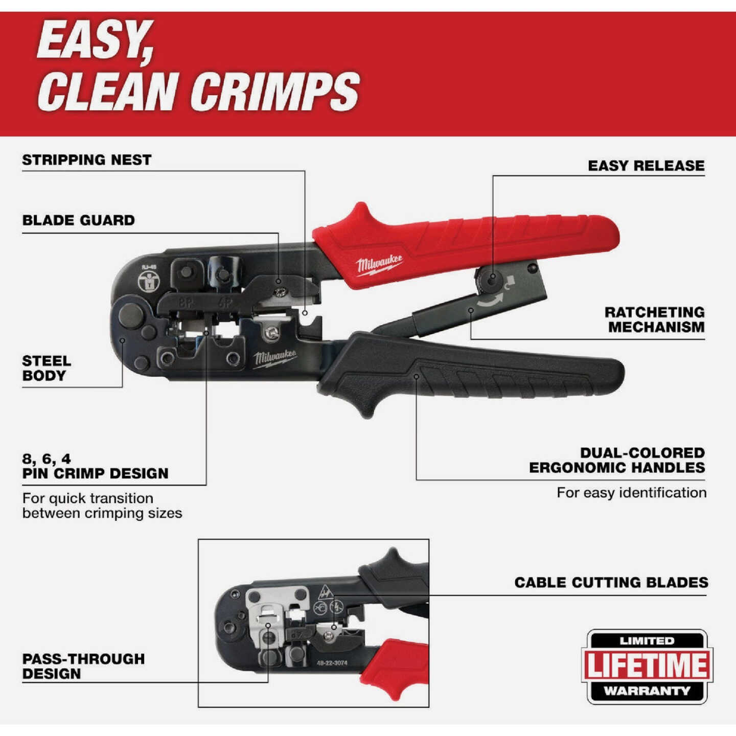 Milwaukee Ratcheting Pass-Through Crimper & Stripper Image 3