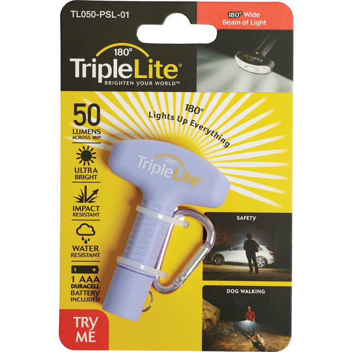 TripleLite 50 Lm. Lilac 180 Deg Mini LED Flashlight with Carabiner Image 2