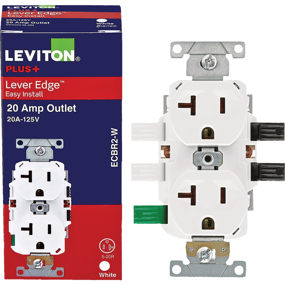 Leviton Lever Edge White 15A Commercial Grade 5-20R Duplex Outlet
