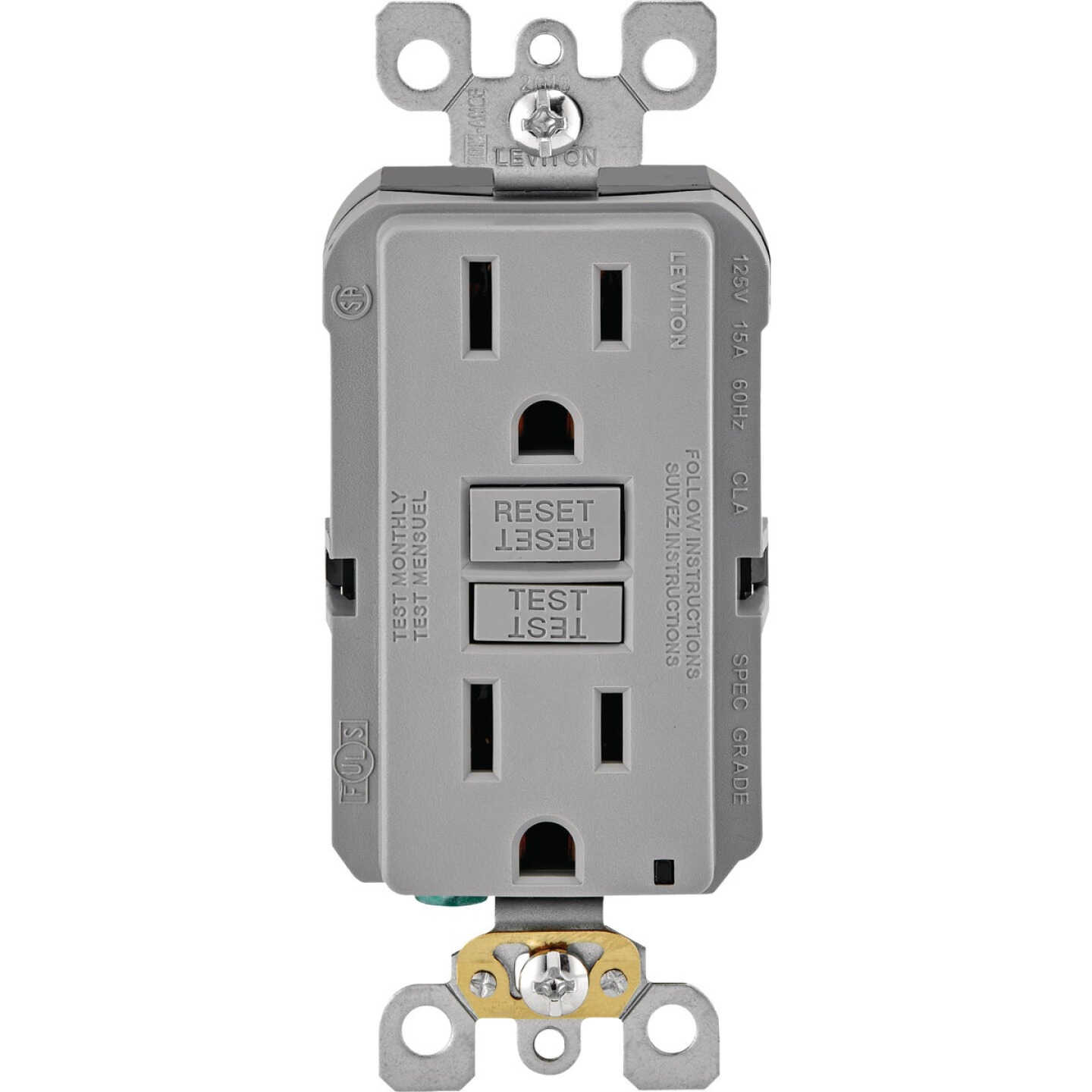 Leviton SmartlockPro 15A Gray Self-Test Slim Duplex GFCI Outlet Image 1
