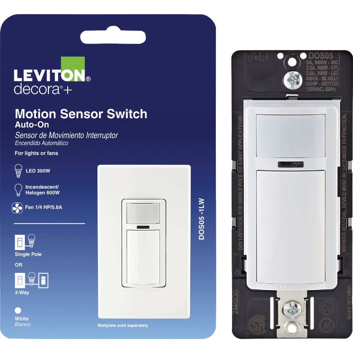 Leviton Decora White 900 Sq. Ft. Coverage 180 Deg. Detection Occupancy Sensor Switch