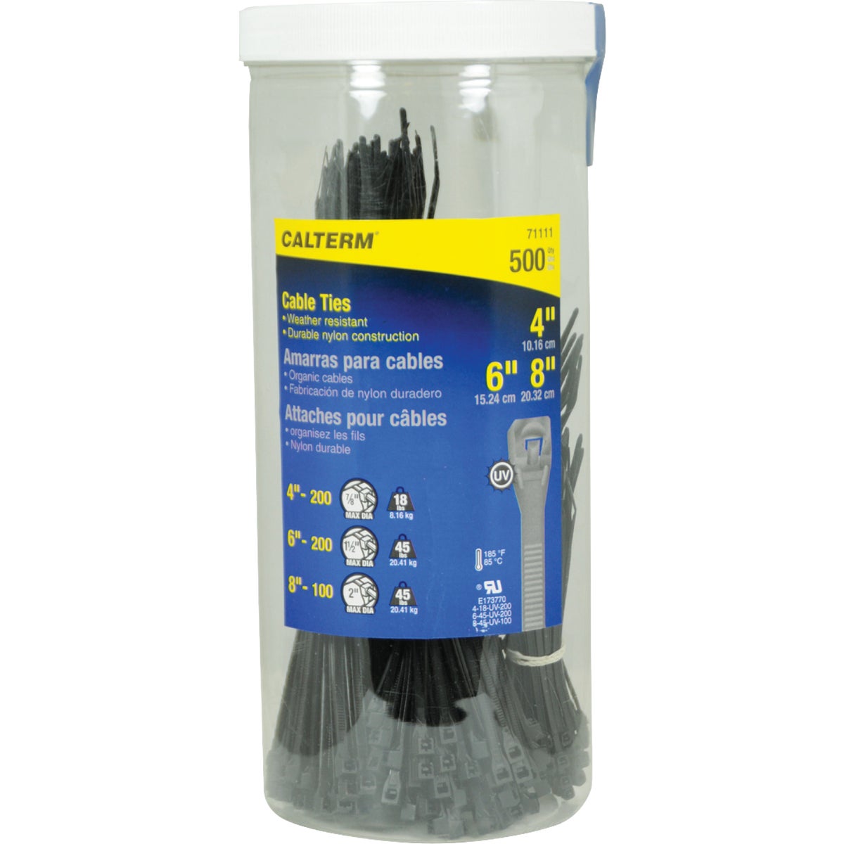 Calterm 4 In./6 In./8 In. Black Cable Ties (500-Pack)