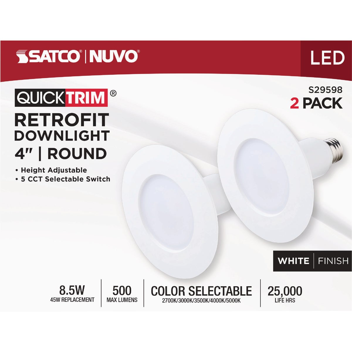 Satco 4 In. 500 Lm. 8.5W Retrofit White LED CCT-Selectable Recessed Light Kit (2-Pack) Image 4