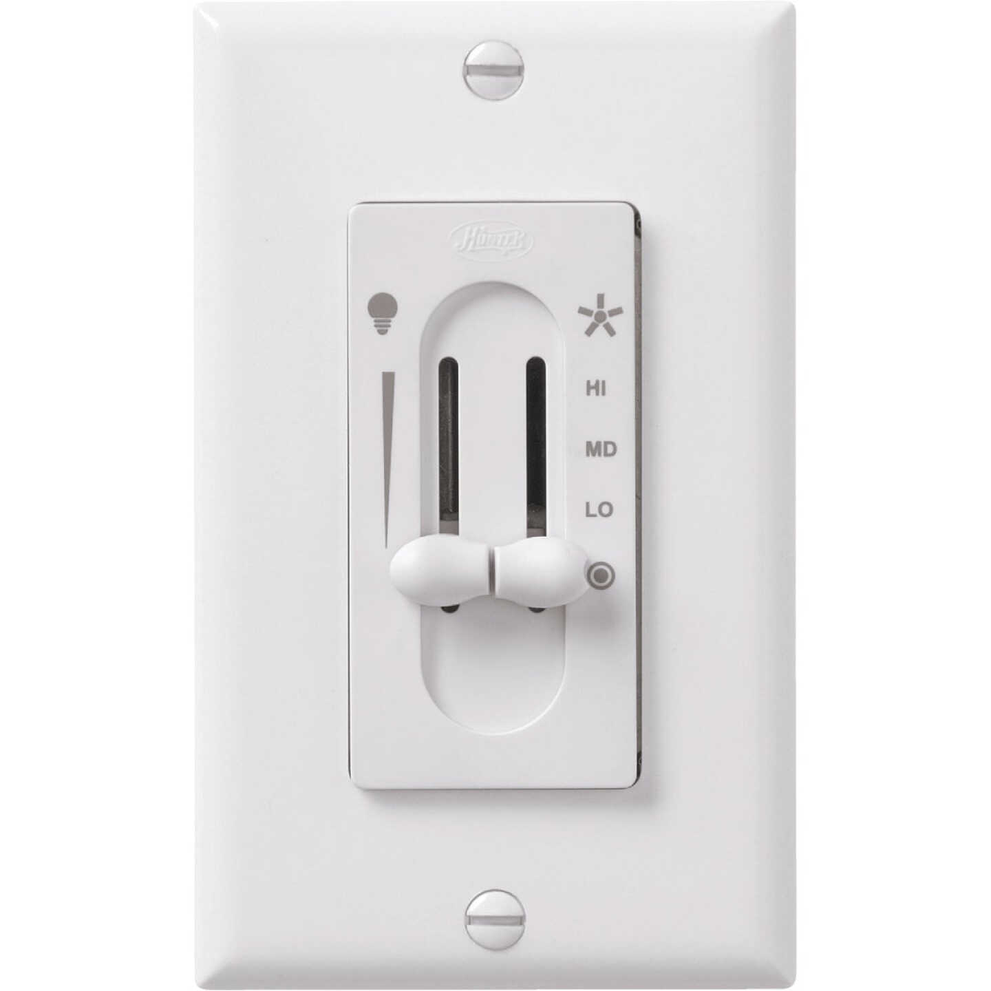 Hunter White 3-Speed/Full Range Dimmer Dual Slide Fan Control Switch Image 1