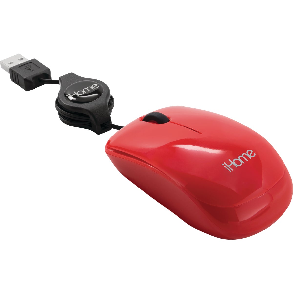 iHome Red Retractable Cord USB Travel Mouse