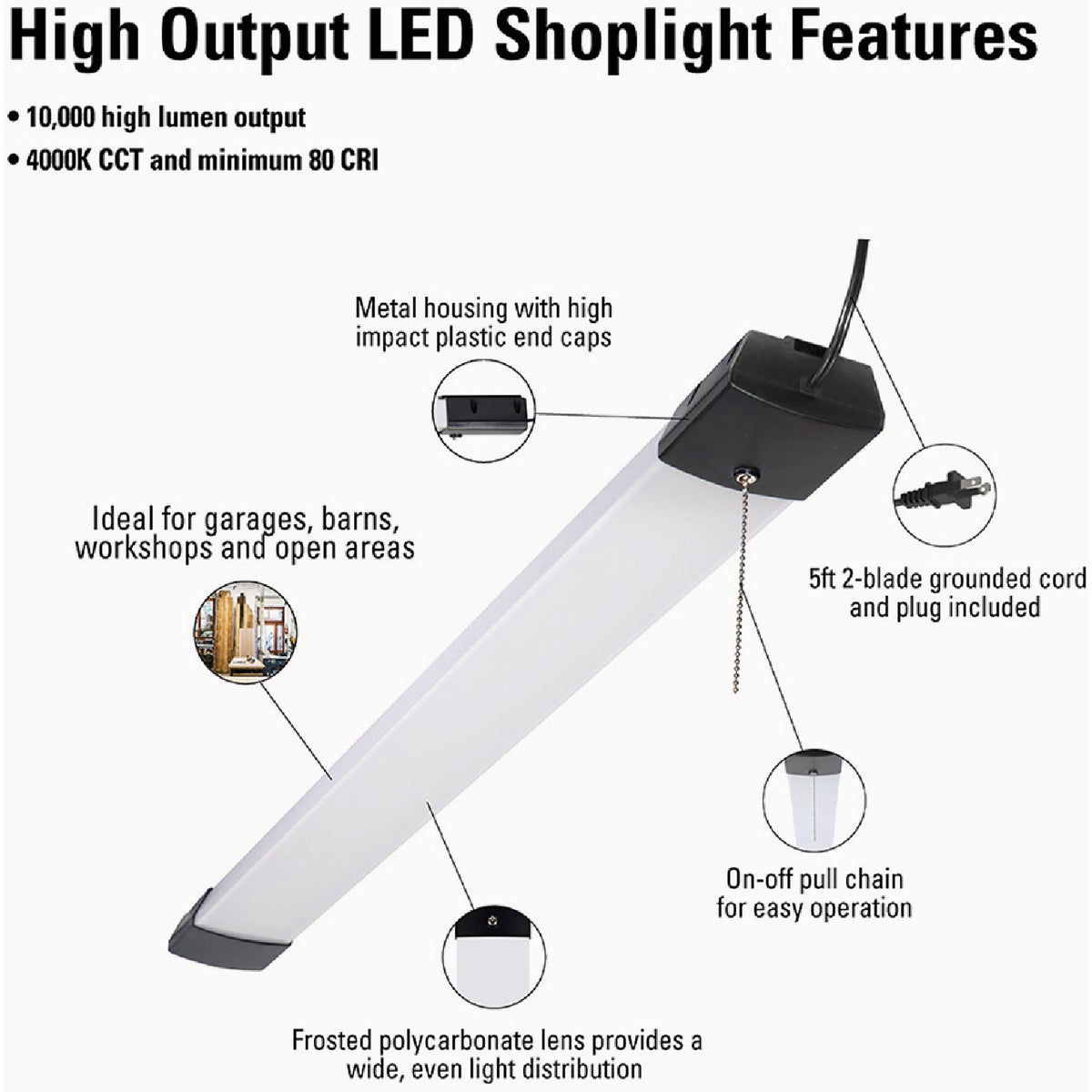 Metalux 46 In. 128W Equivalent 10,000 Lm. LED Shop Light Image 3