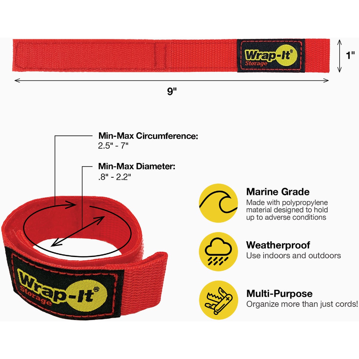 Wrap-It Storage Quick-Straps 9 In. Red Weatherproof Hook & Loop Strap (4-Pack) Image 6