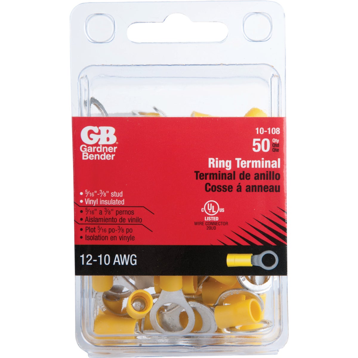 Gardner Bender 12 to 10 AWG Vinyl-Insulated Ring Terminals (50-Pack)