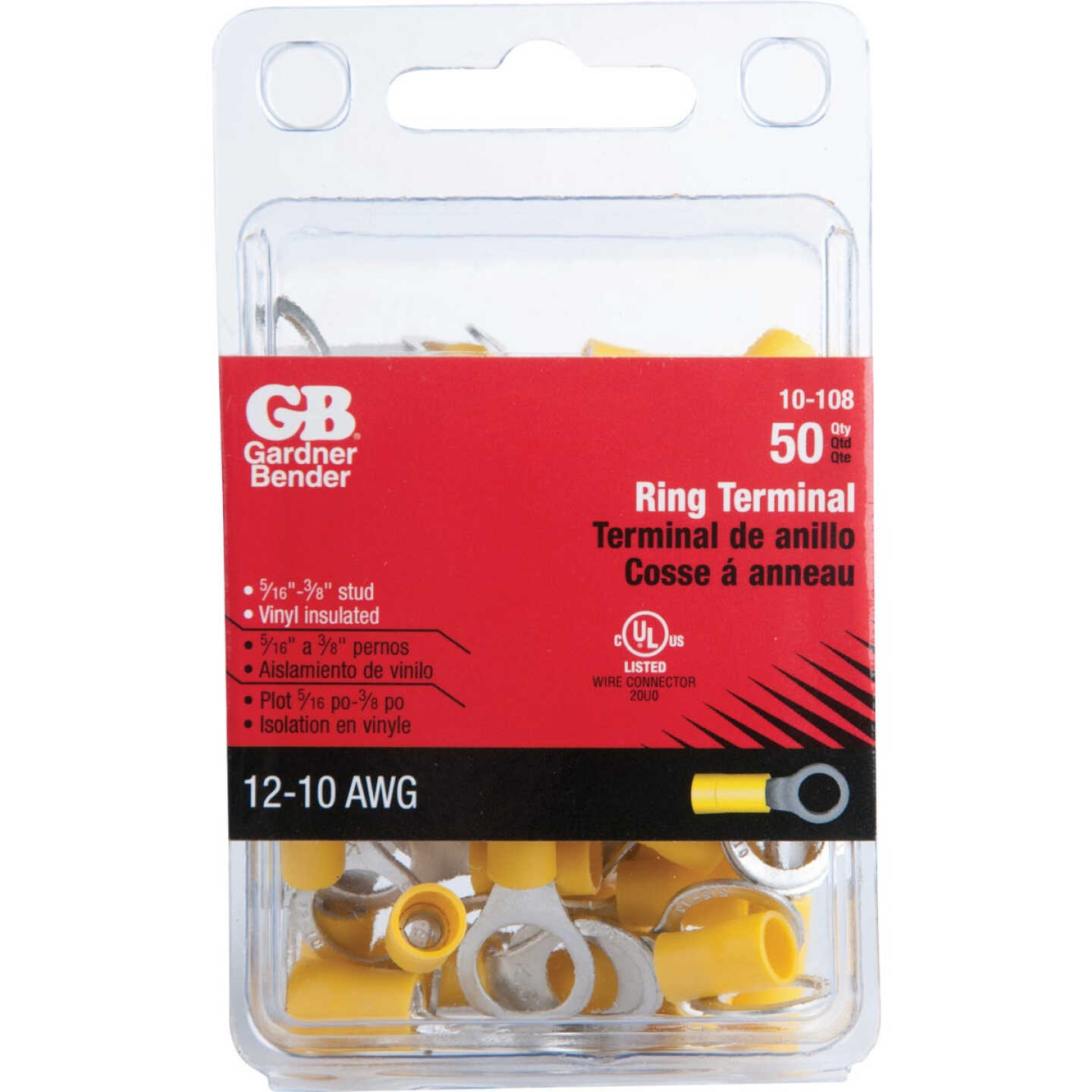 Gardner Bender 12 to 10 AWG Vinyl-Insulated Ring Terminals (50-Pack) Image 1