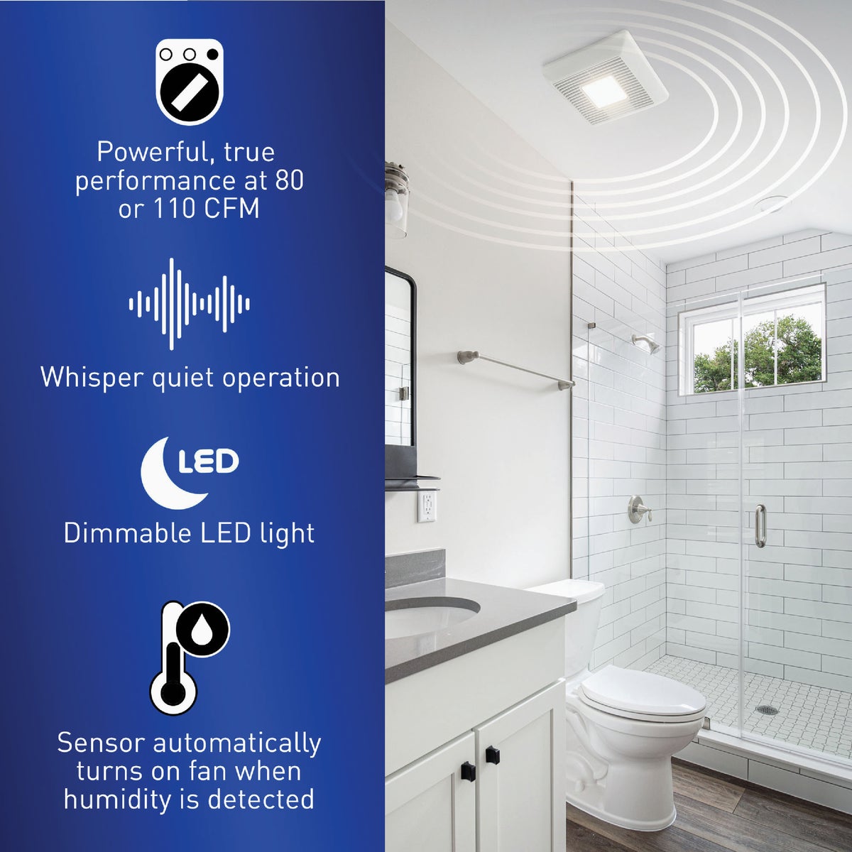 Panasonic Whisper Remodel 80/110 CFM Bathroom Exhaust Fan with Dimmable LED Light Image 3