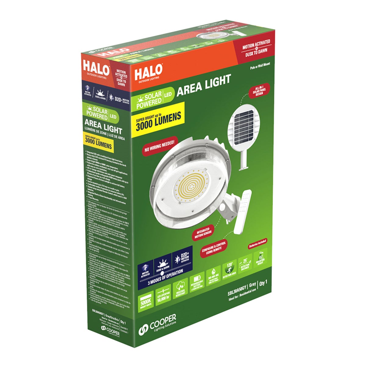 Halo Motion Activated Dusk to Dawn Selectable Lumen Solar Flood Light with Remote Control Image 2