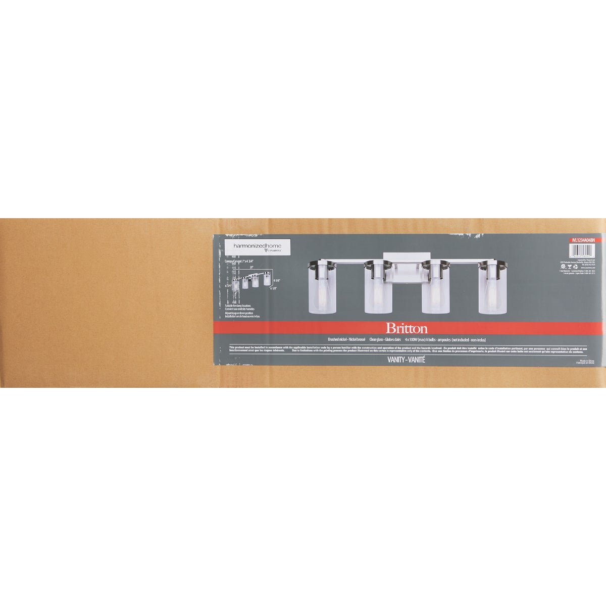 Canarm Britton 4-Light Brushed Nickel Vanity Bath Light Fixture, Clear Glass Image 3