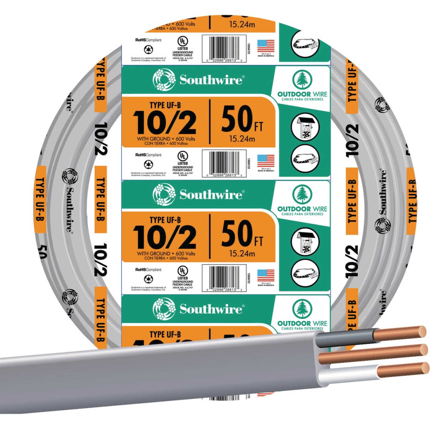 Southwire 50 Ft. 10 AWG 2-Conductor UFW/G Electrical Wire Image 1