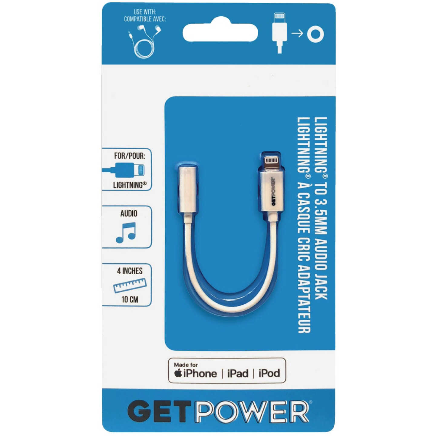 GetPower Lightning to 3.5mm White Audio Jack Adapter Image 1