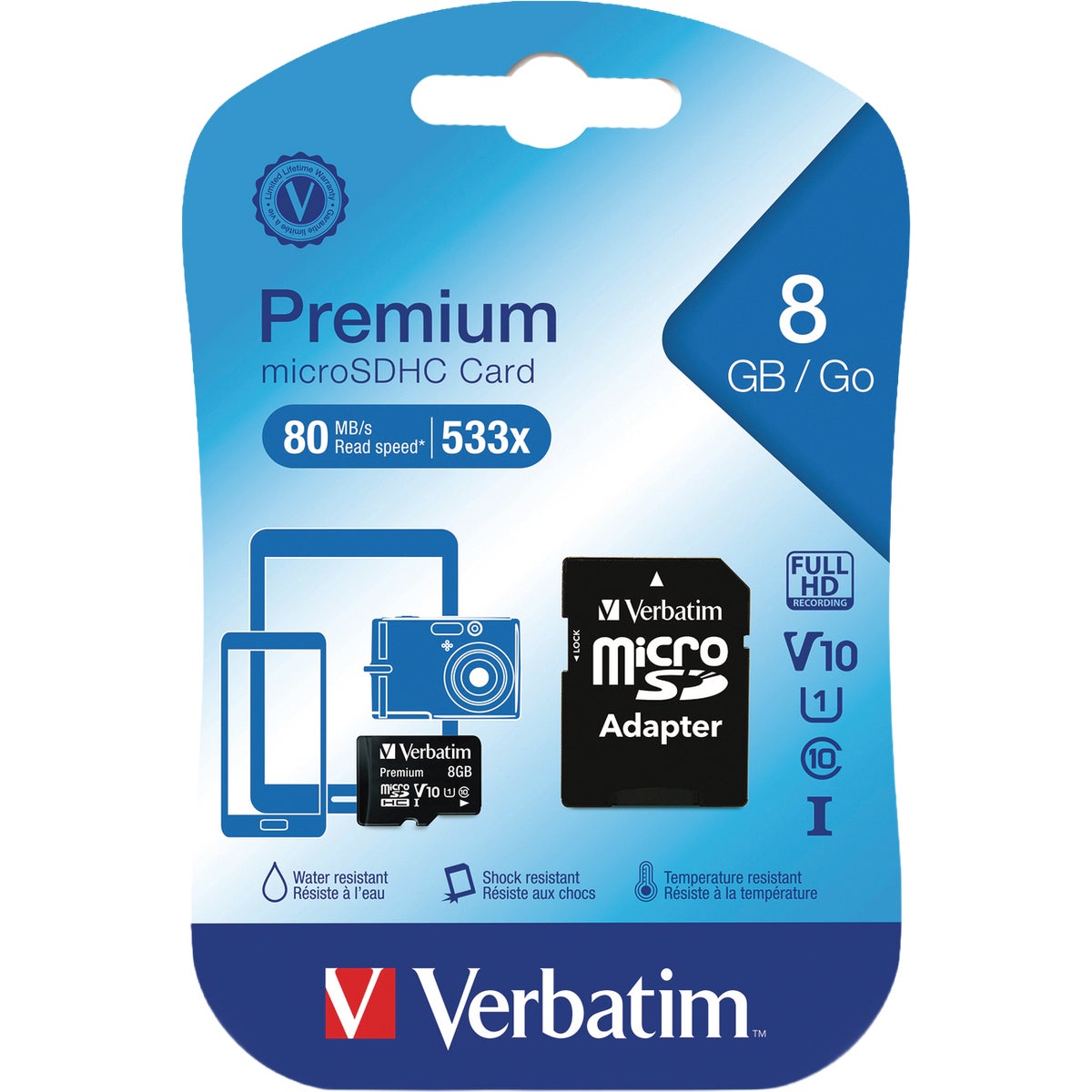 Verbatim Class 10 8GB MicroSDHC Card with Adapter Image 3