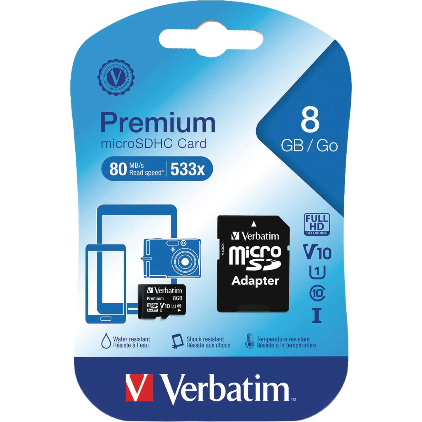 Verbatim Class 10 8GB MicroSDHC Card with Adapter Image 3