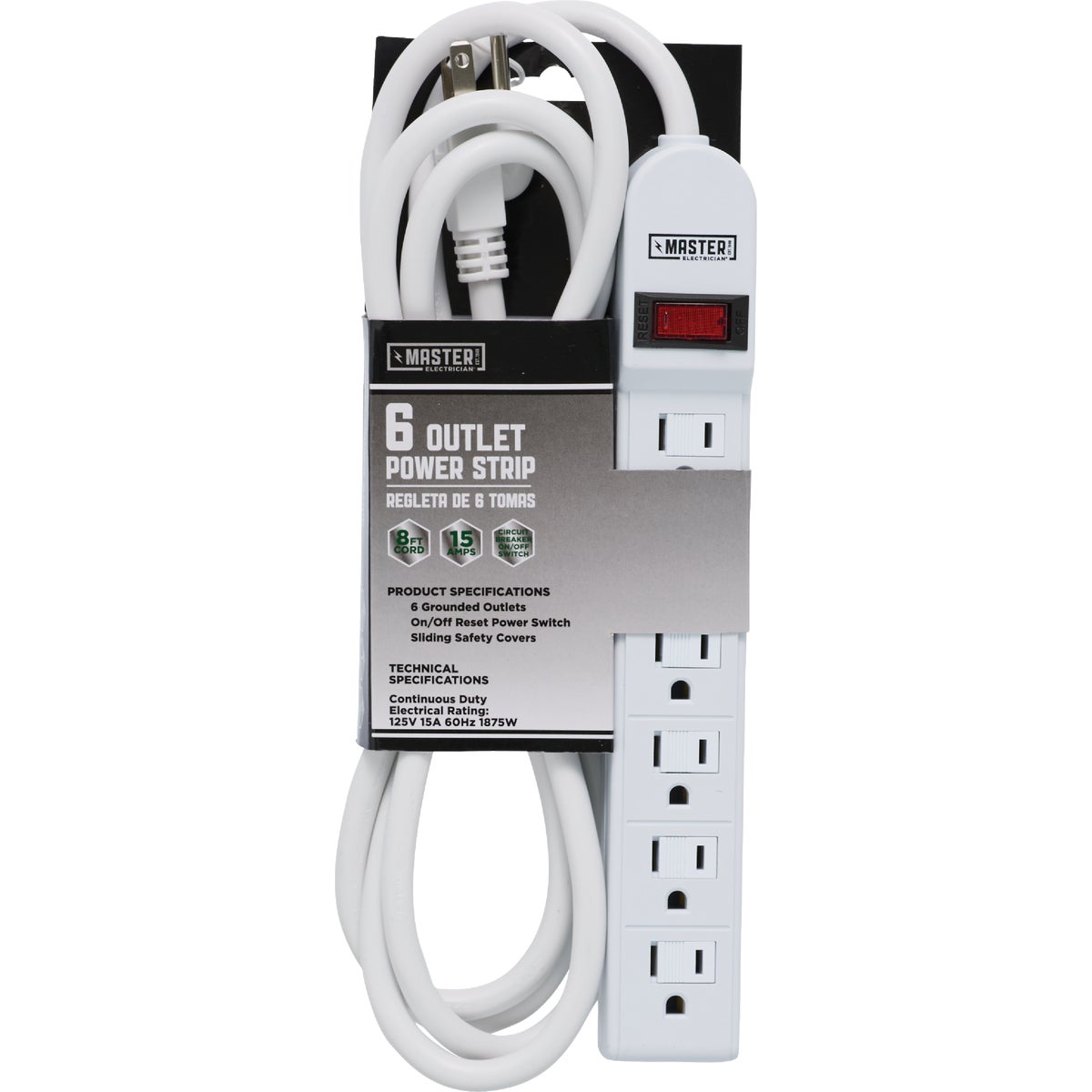 Do it Best Extra Reach 6-Outlet White Power Strip with 8 Ft. Cord