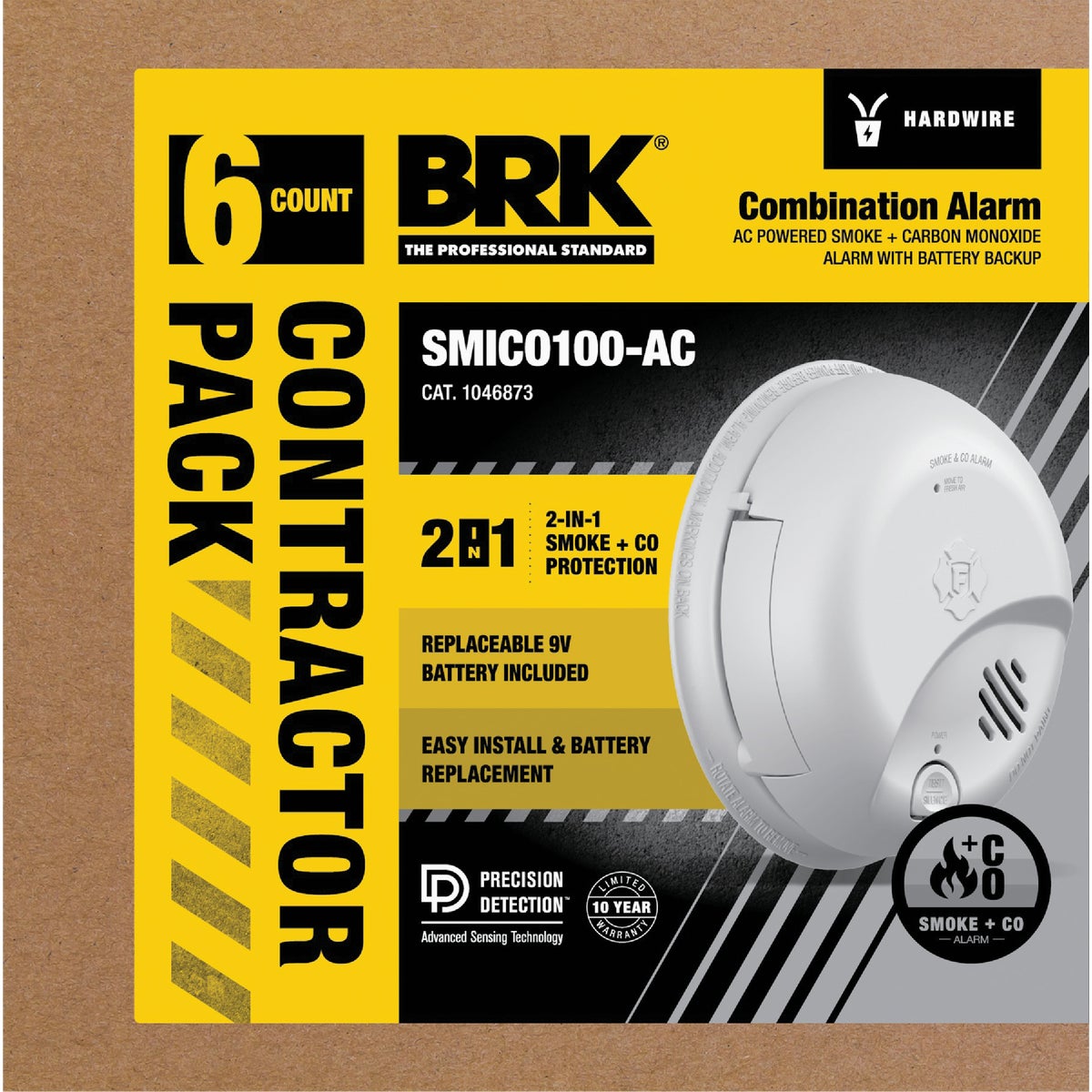 BRK SMICO100-AC 2-in-1 Interconnect Hardwire Ionization Smoke & Carbon Monoxide Alarm (6-Pack)