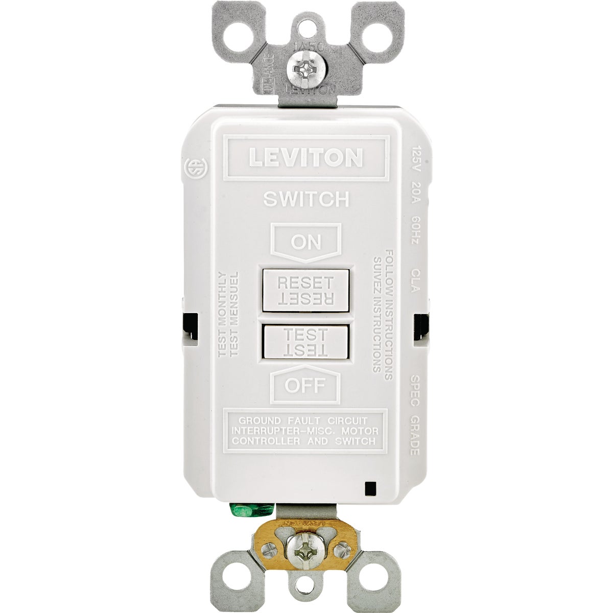 Leviton 20A White 125V Combo Self-Test Blank Face GFCI Outlet Image 1