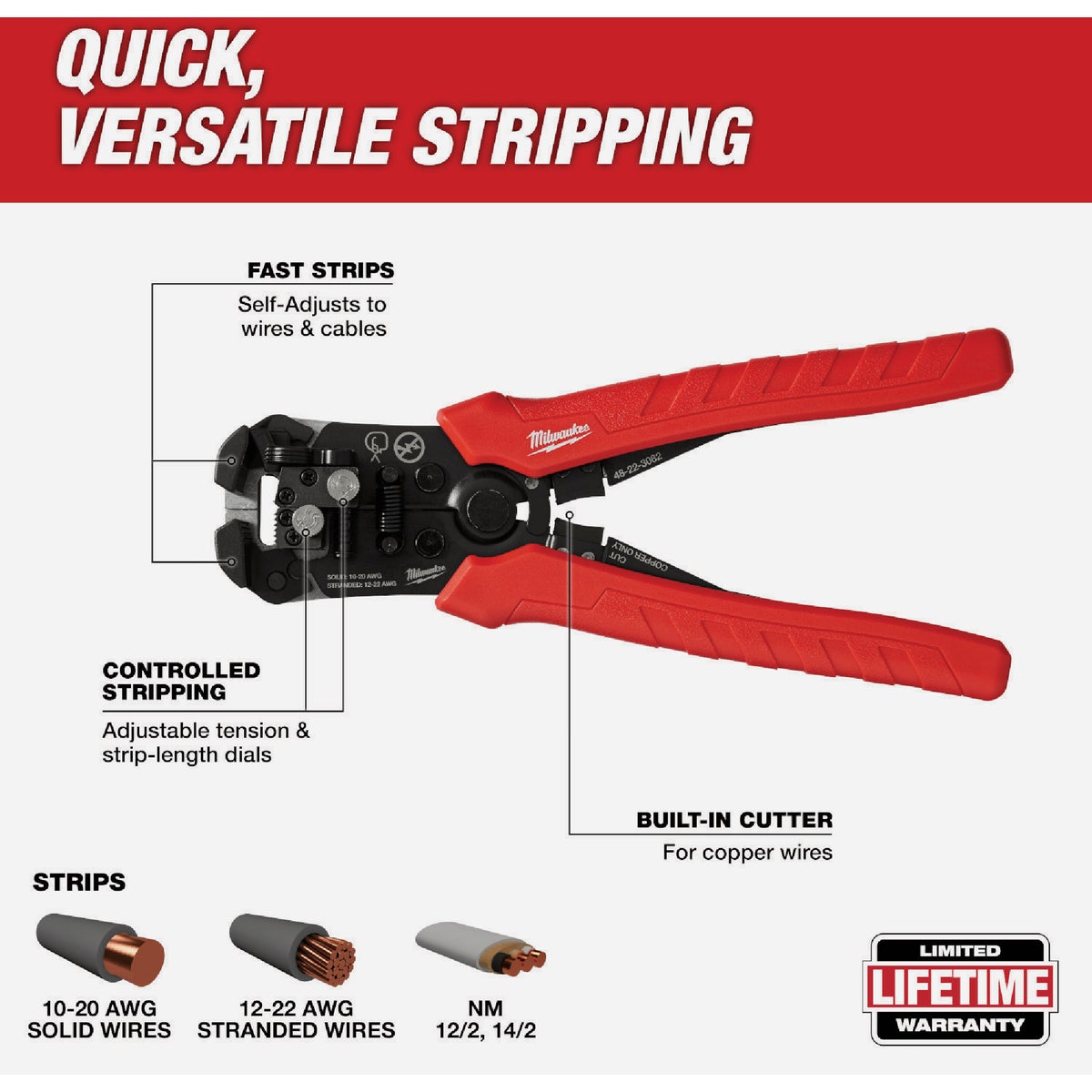 Milwaukee Self-Adjusting Wire Stripper & Cutter Image 2