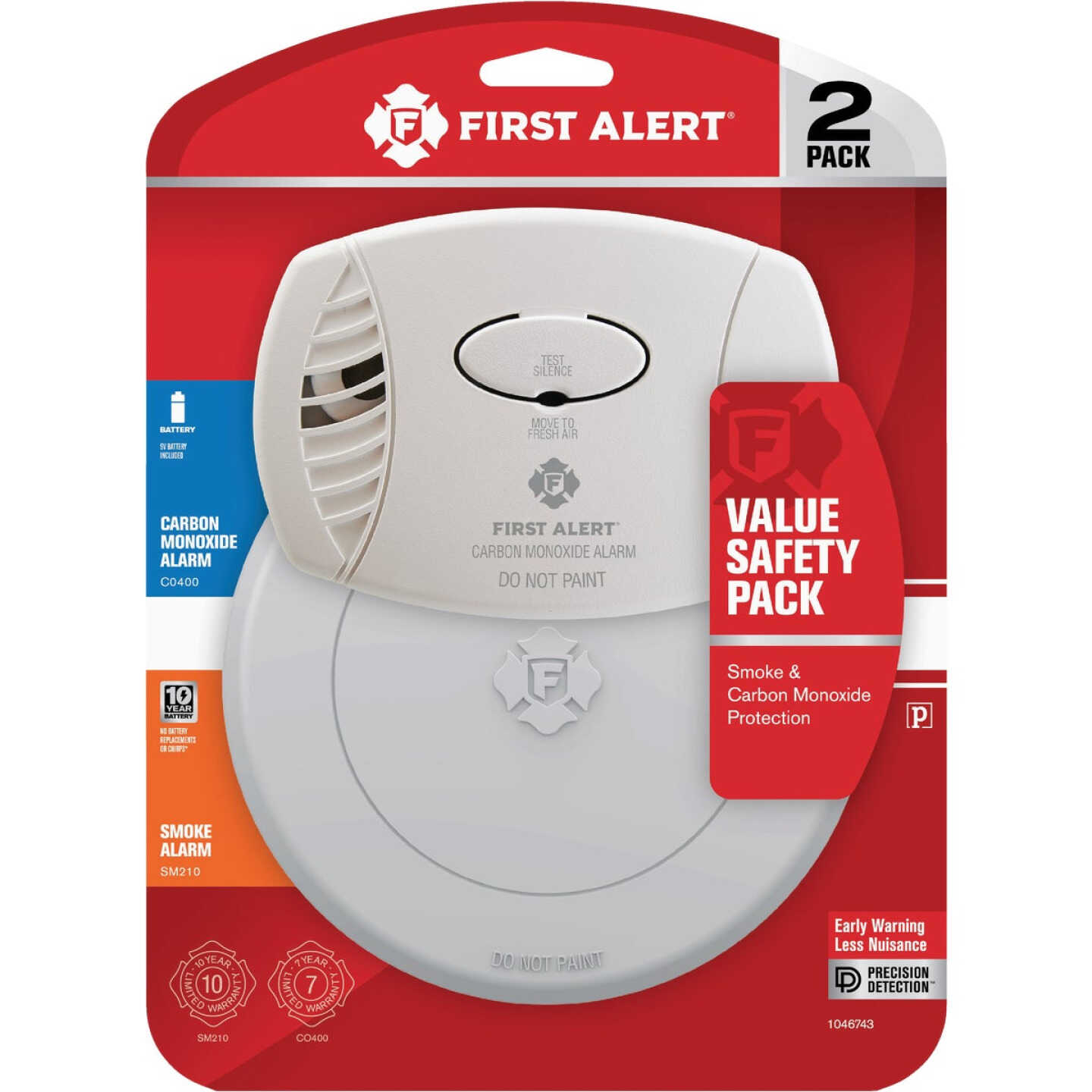 First Alert 10-Year Battery Photoelectric CO400 Carbon Monoxide & SM210 Smoke Alarm Value Pack Image 1