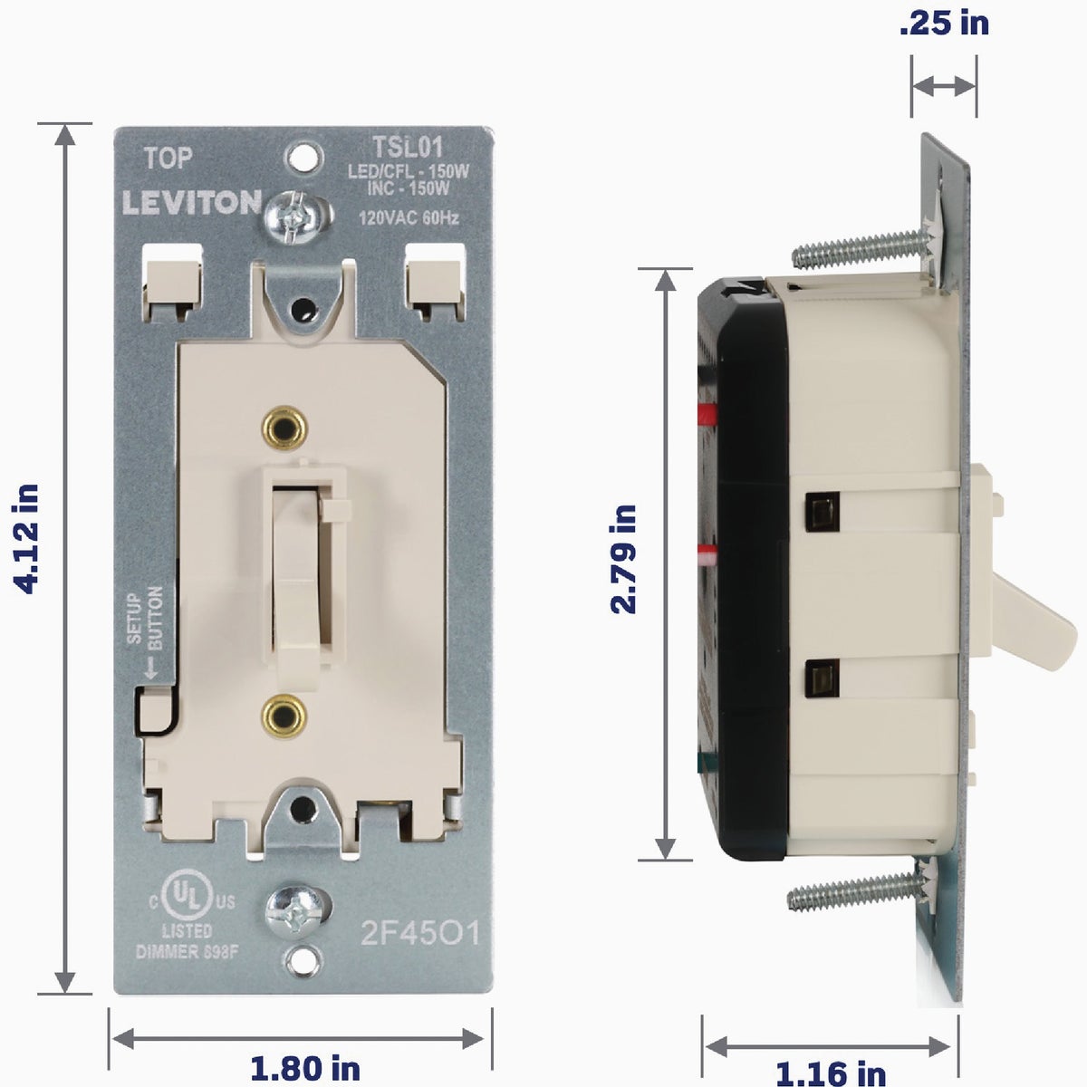 Leviton LED/CFL/Incandescent Light Almond Slide Dimmer Image 3