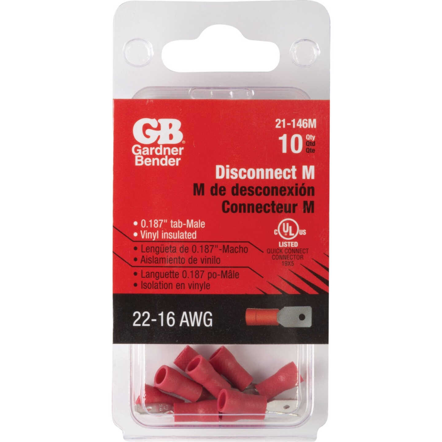 Gardner Bender 22 to 16 AWG Female Red Insulated Disconnect (10-Pack) Image 1