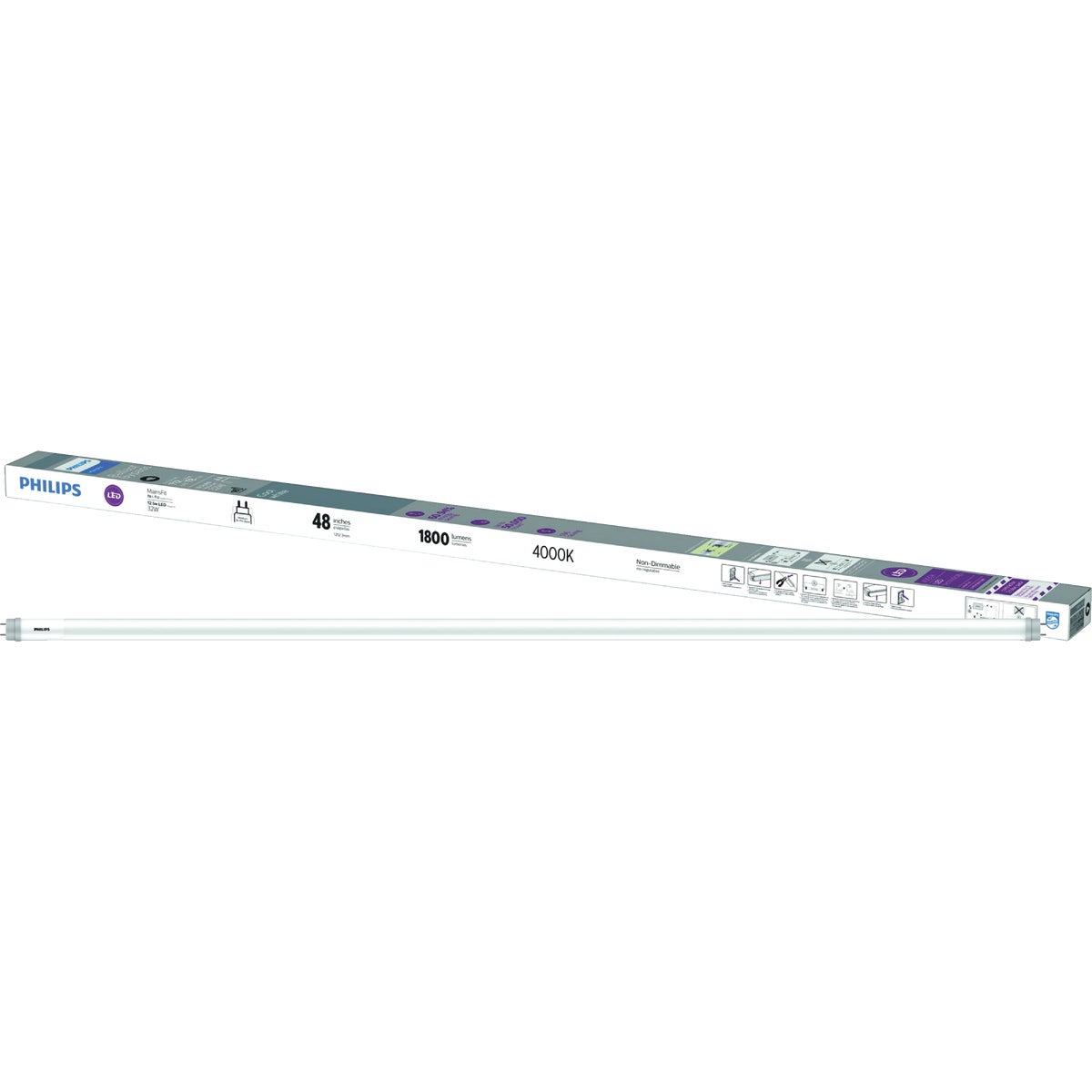 Philips Ballast Bypass 32W Equivalent 48 In. Cool White T8 Bi-Pin LED Tube Light Bulb (2-Pack) Image 1