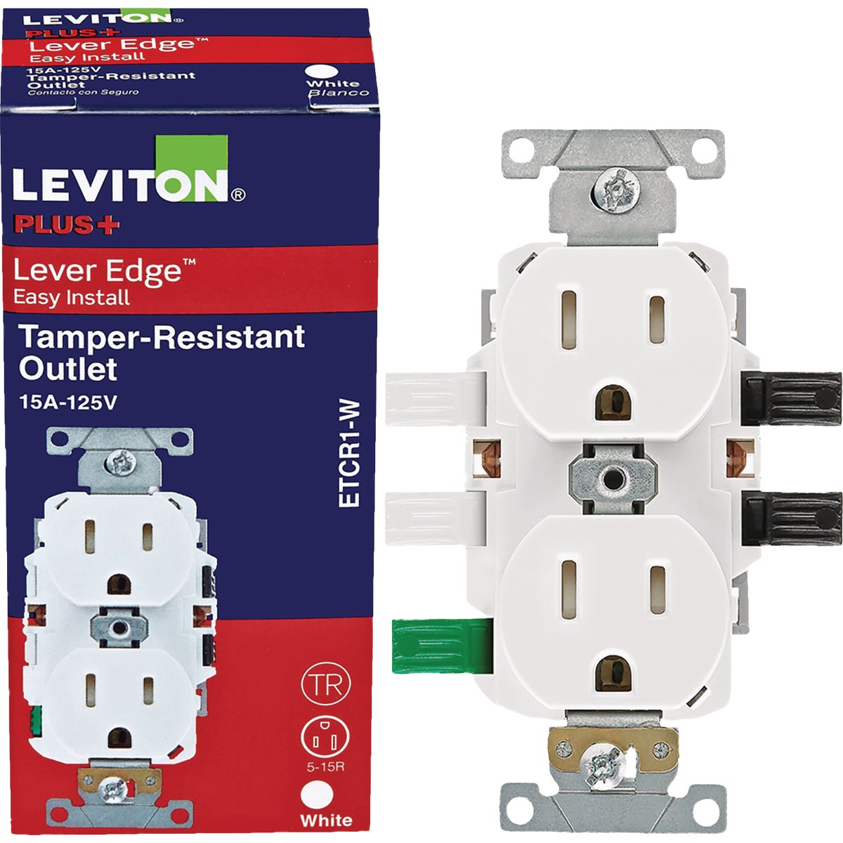 Leviton Lever Edge White 15A Commercial Grade 5-15R Tamper Resistant Duplex Outlet