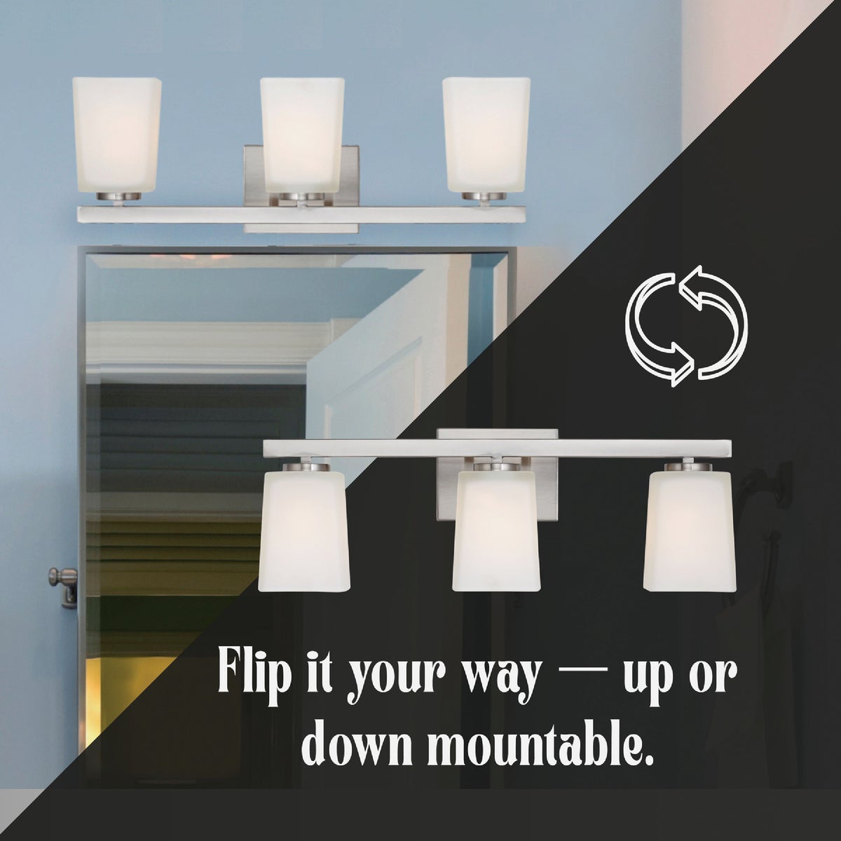 Canarm Hartley 3-Light Brushed Nickel Vanity Bath Light Fixture, Flat Opal Glass Image 2