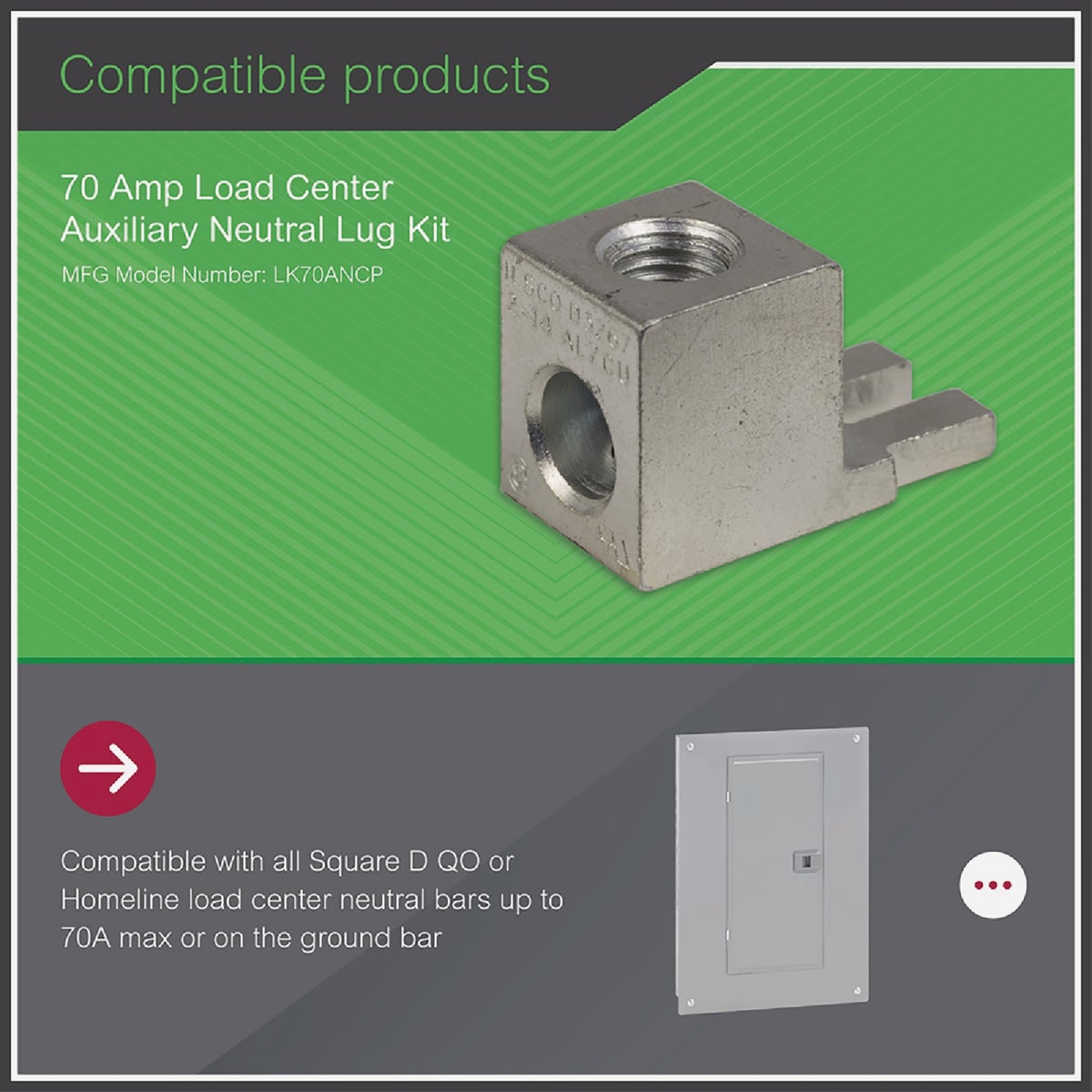 Square D QO/Homeline 70A Aluminum Neutral Lug Kit Image 2
