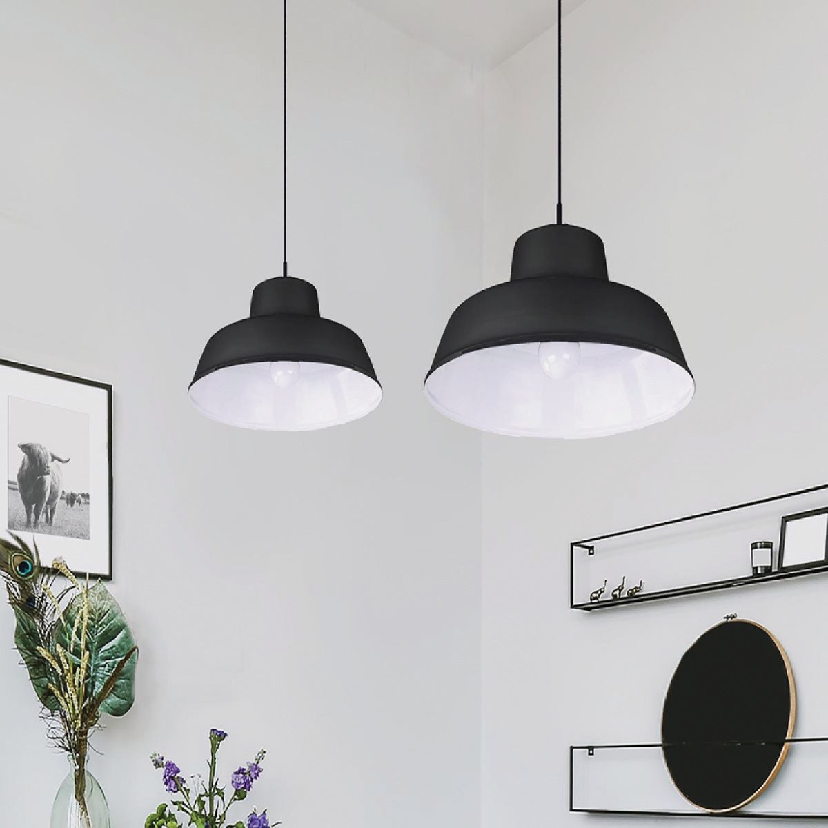 Canarm Levi 14 In. Black Metal Warehouse Pendant Light Fixture Image 3