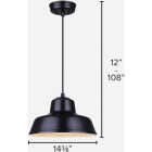 Canarm Levi 14 In. Black Metal Warehouse Pendant Light Fixture Image 2