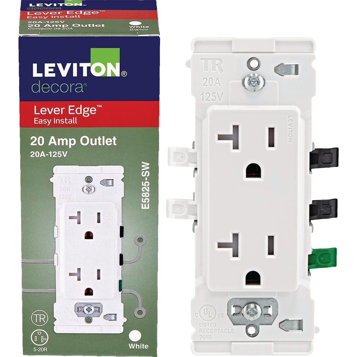 Leviton Lever Edge White 20A Commercial Grade 5-15R Tamper Resistant Duplex Outlet