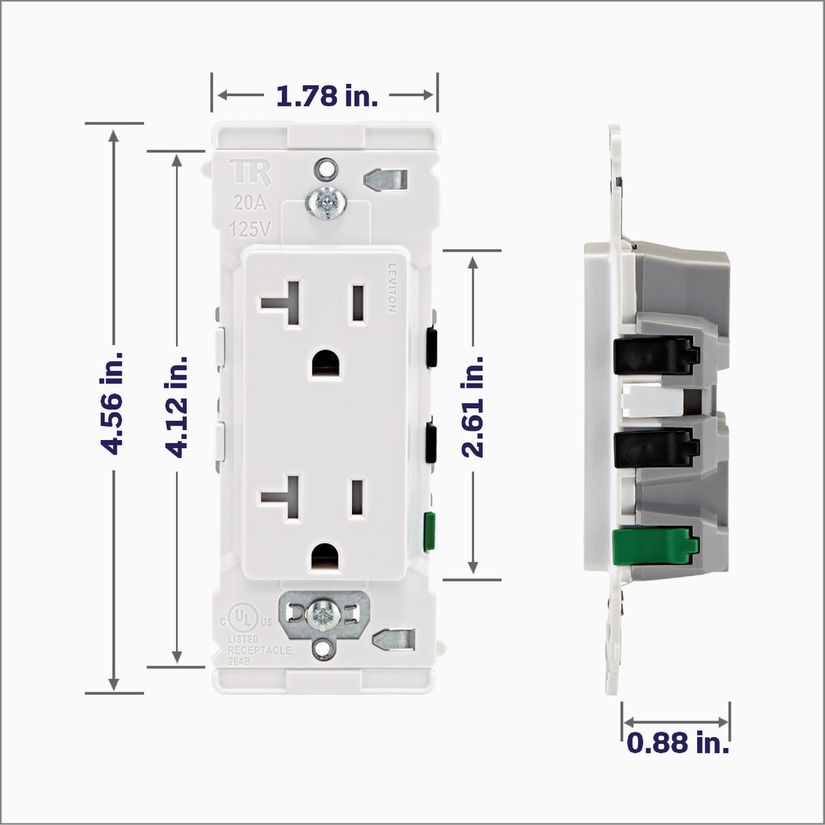 Leviton Lever Edge White 20A Commercial Grade 5-15R Tamper Resistant Duplex Outlet Image 5