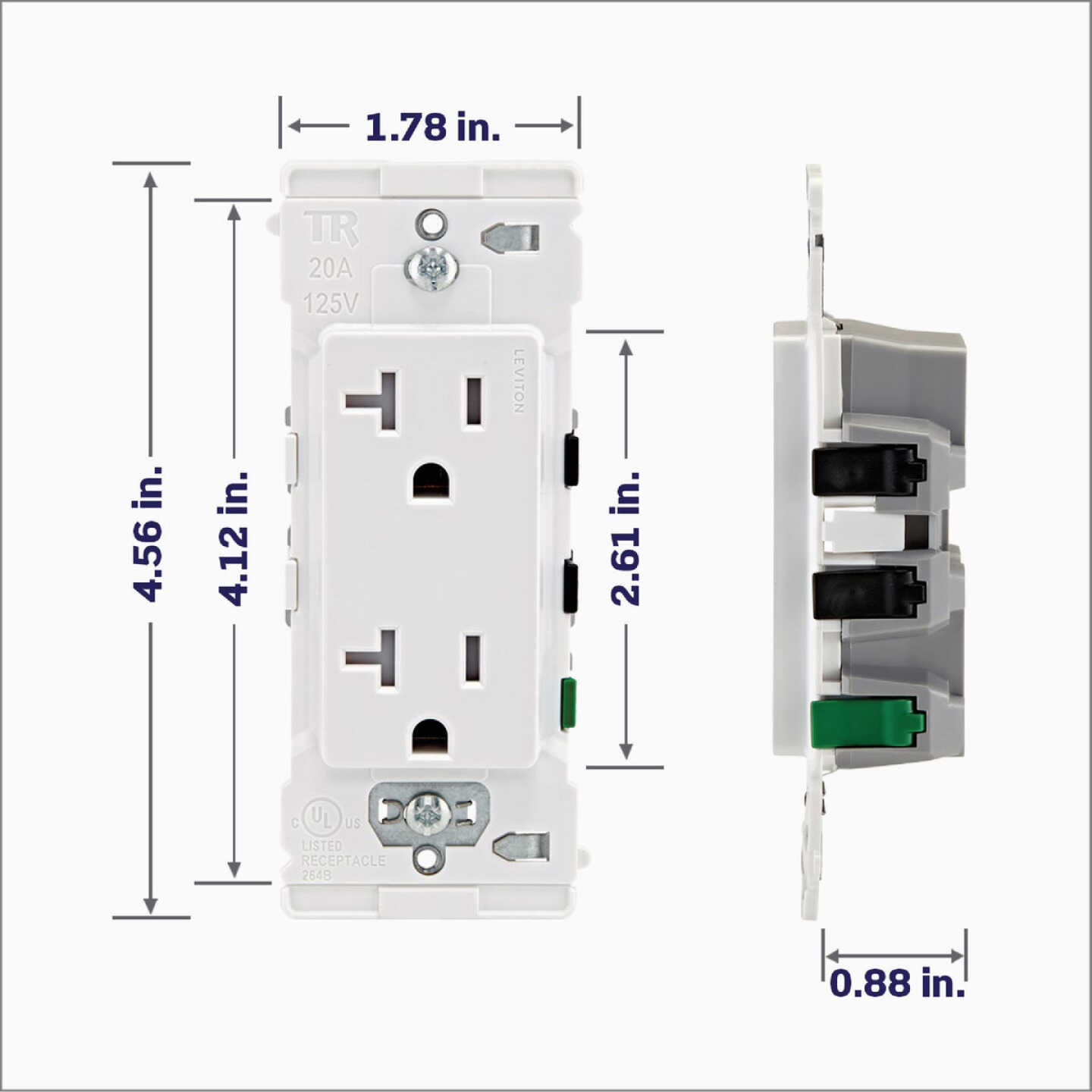 Leviton Lever Edge White 20A Commercial Grade 5-15R Tamper Resistant Duplex Outlet Image 5