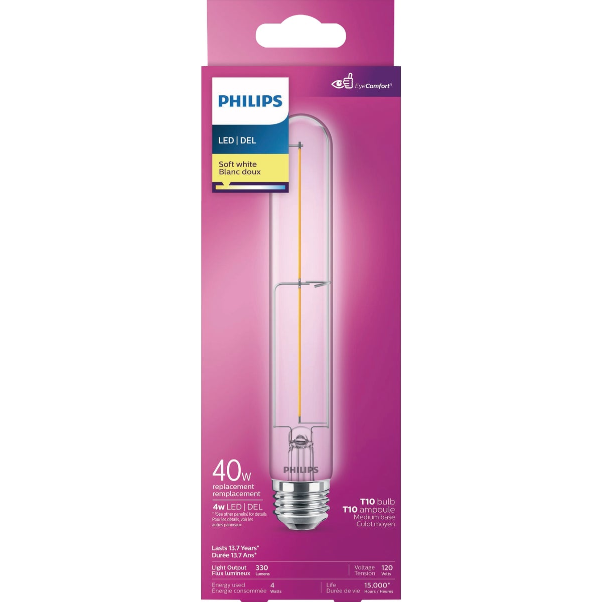 Philips 40W Equivalent Soft White T10 Medium Base Glass Filament LED Light Bulb Image 2