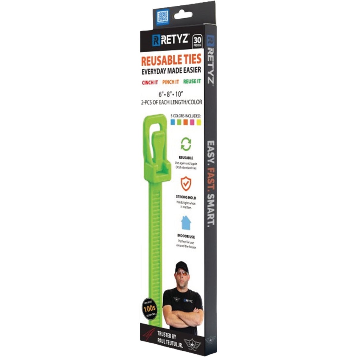 RETYZ 6 In./8 In./10 In. Fluorescent Reusable Cable Tie (30-Pack) Image 1
