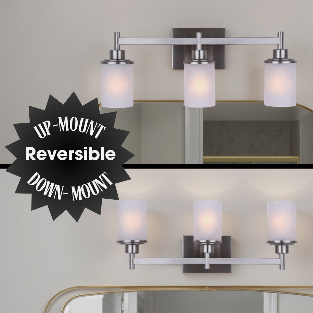 Canarm Lyndi 3-Light Brushed Nickel Vanity Bath Light Fixture, Etched Glass Image 5