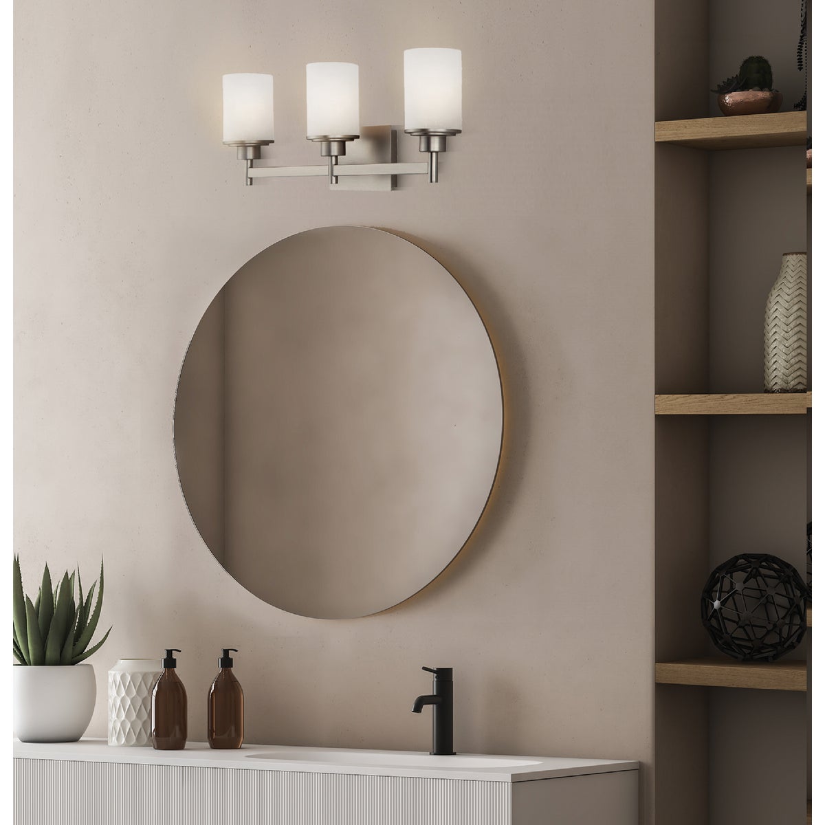 Canarm Lyndi 3-Light Brushed Nickel Vanity Bath Light Fixture, Etched Glass Image 3
