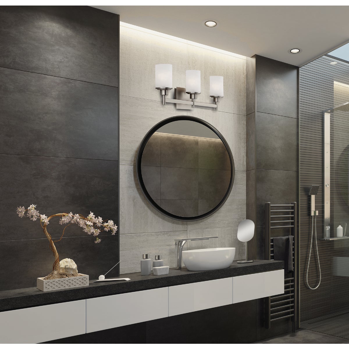 Canarm Lyndi 3-Light Brushed Nickel Vanity Bath Light Fixture, Etched Glass Image 4