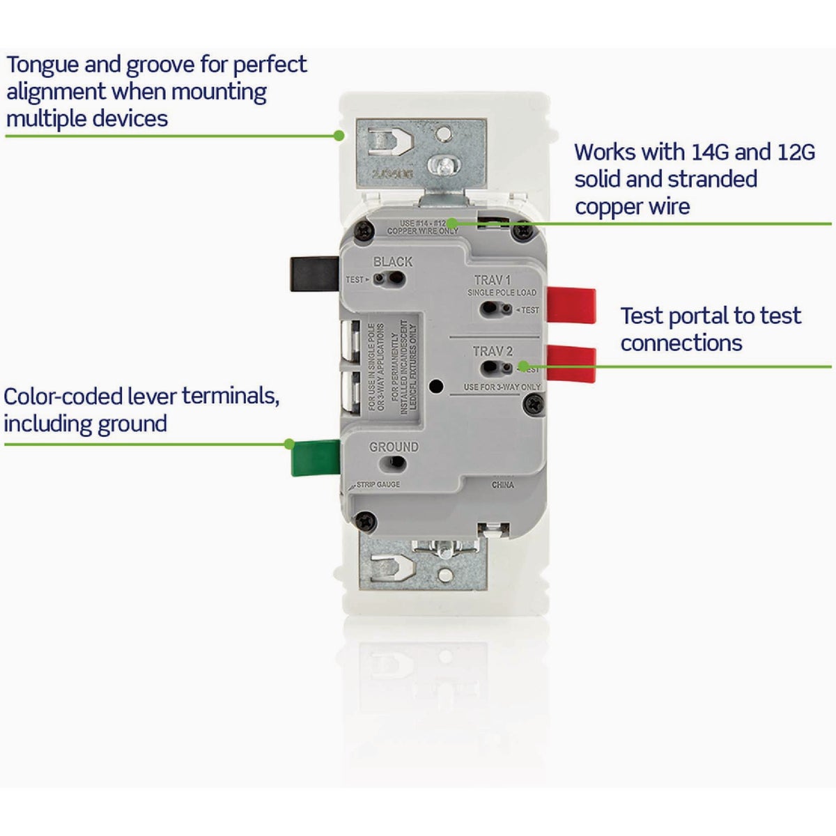 Leviton Decora Lever Edge Incandescent White Rocker Slide Dimmer Switch Image 5