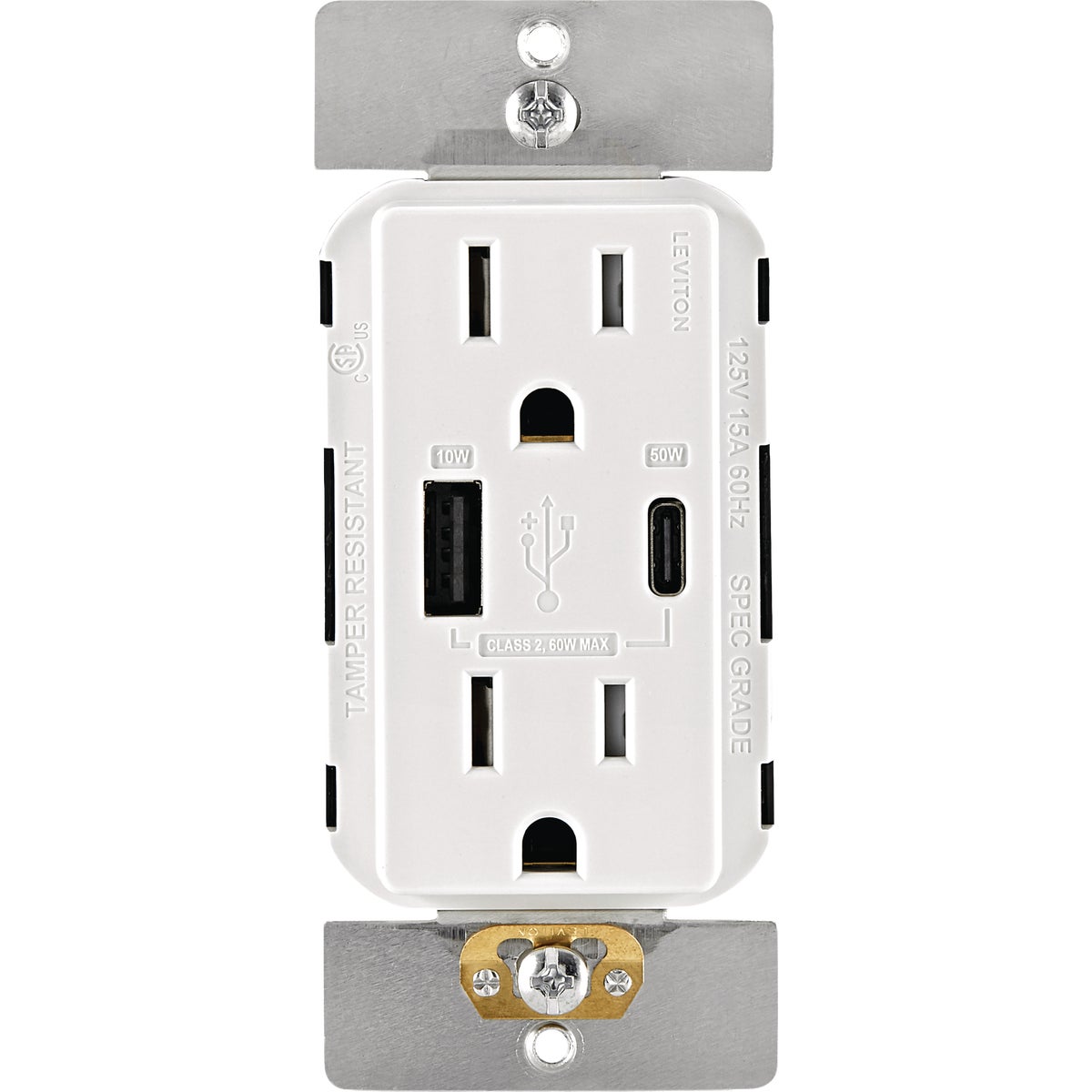 Leviton Decora 15A White Tamper Resistant Duplex Outlet