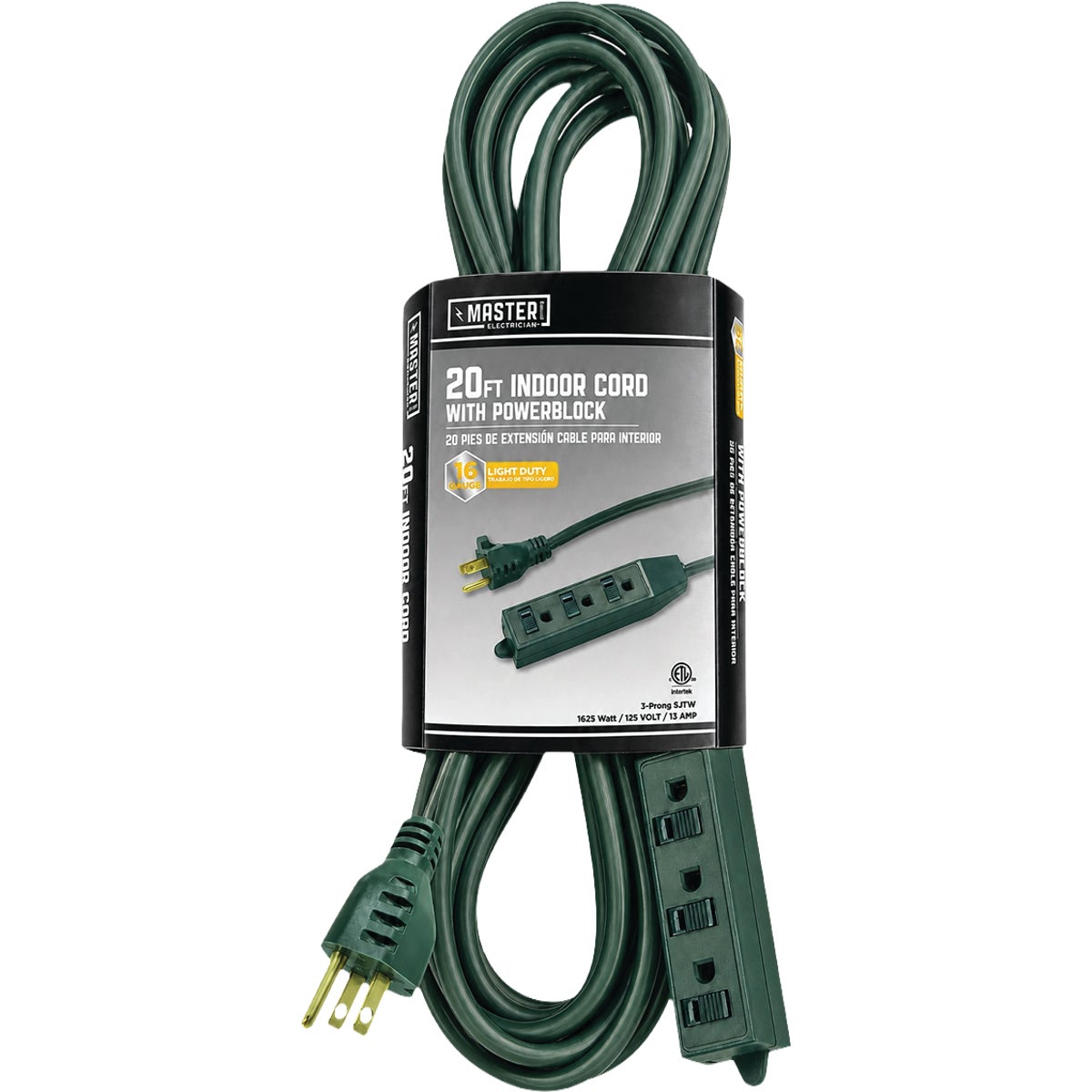 Master Electrician 20 Ft. 16/3 3-Outlet Green Extension Cord with Powerblock