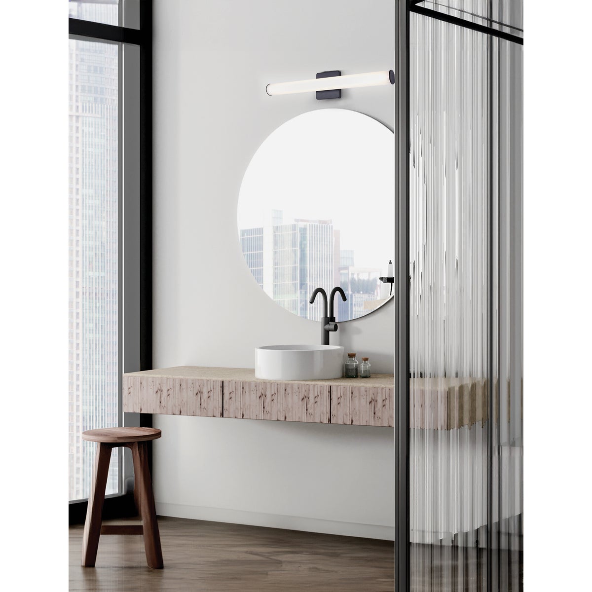 Canarm Osten 24 In. Black LED Vanity Bath Light Fixture, Tubular Glossy Opal Glass Image 2