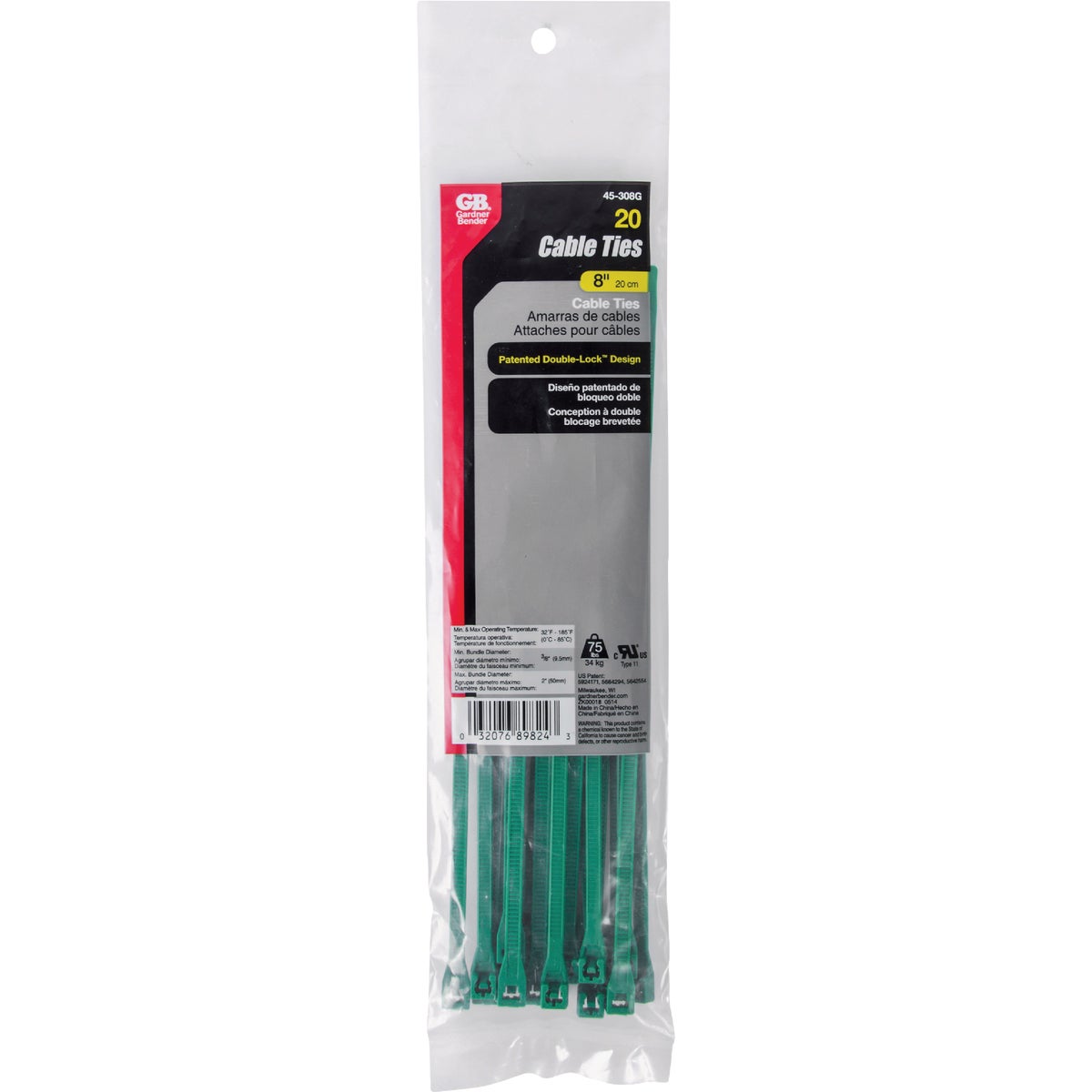 Gardner Bender 8 In. Green Cable Tie (20-Pack) Image 2