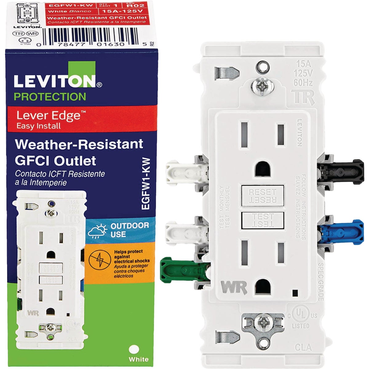 Leviton Lever Edge Self-Test 15A Tamper/Weather-Resistant GFCI Duplex Outlet